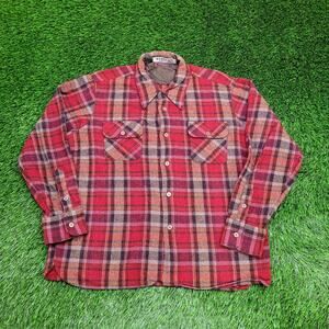 Vintage 90s Arrow Flannel Plaid Button Shirt Large 22x27 Red